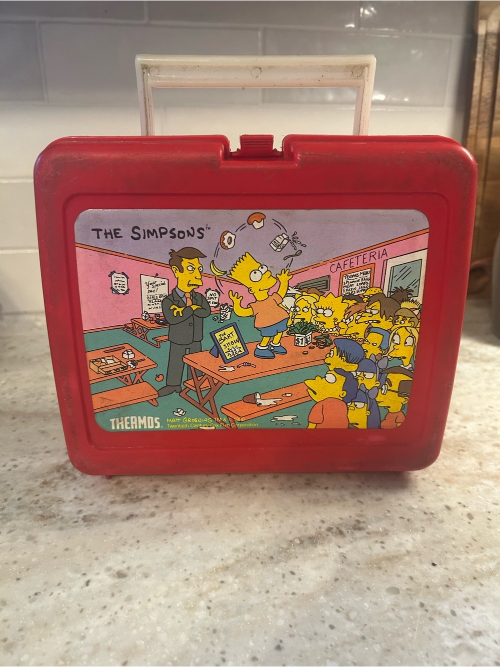 Thermos Red Simpsons Cafeteria Lunchbox with White Handle